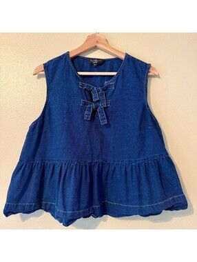 Velvet Heart Denim Sleeveless Peplum Top with Front Tie Detail Size M